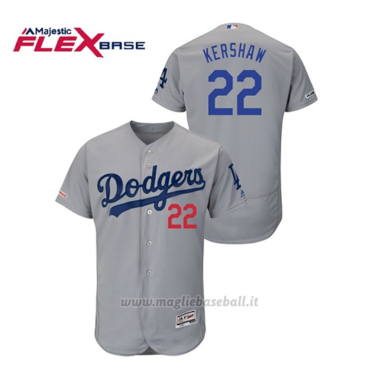 Maglia Baseball Uomo Los Angeles Dodgers Clayton Kershaw 150th Aniversario Patch Flex Base Grigio